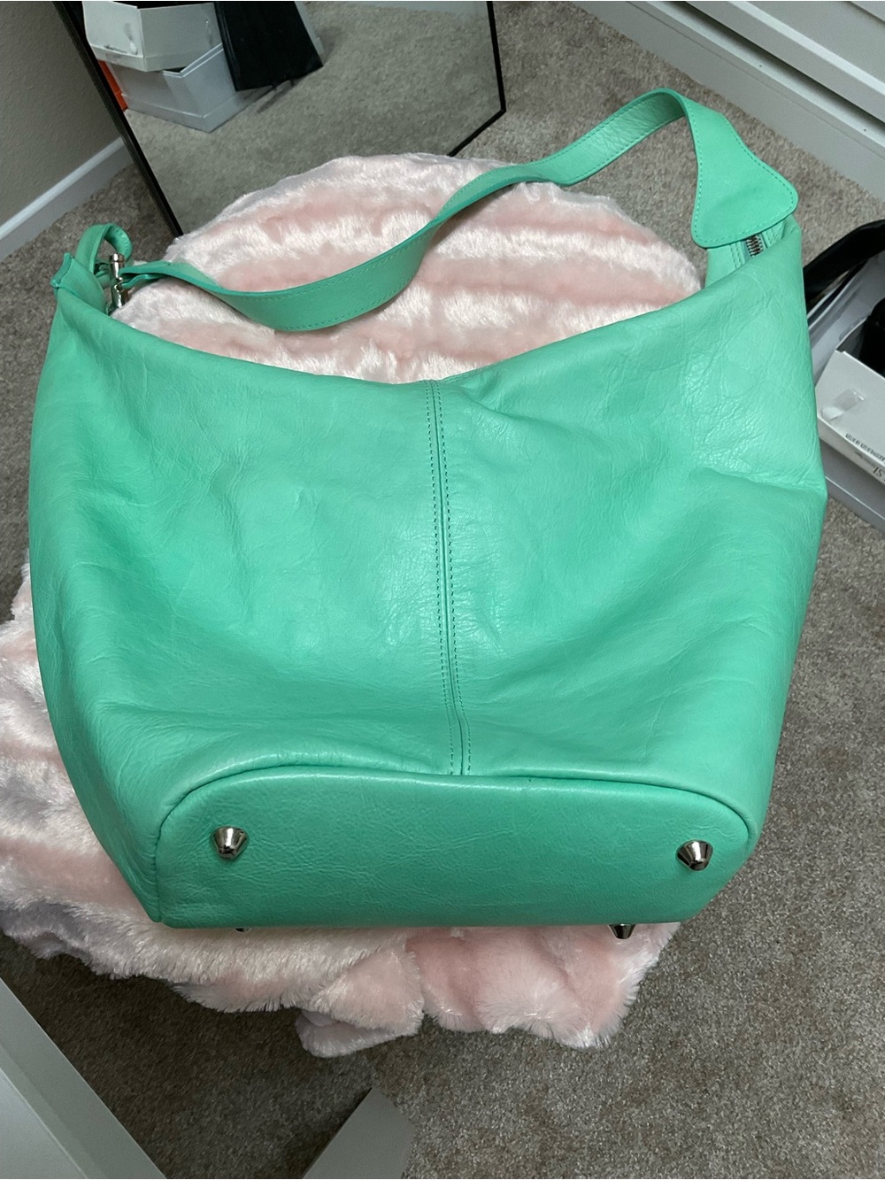 Mint Green Leather Shoulder Hobo Bag